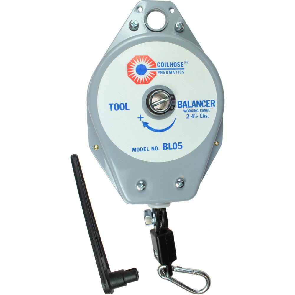 Coilhose Pneumatics BL02 Tool Balancers; Reel Type: Enclosed ; Hanger Type: Carabiner and S - Hook ; Ratchet Lock: Yes ; UNSPSC Code: 27112800 - Lighting Supply Guy