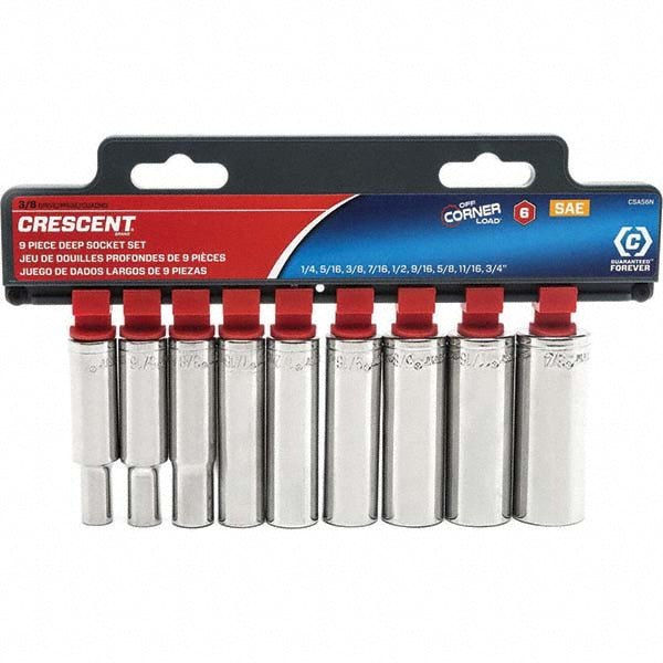 Crescent CSAS6N Deep Socket Set: 9 Pc, 3/8" Drive, 1/4 to 3/4" Socket - Lighting Supply Guy