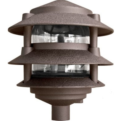 Dabmar D5000-L6-30K-BR 6w LED 3-Tier Cast Alum Pagoda Landscape Fixture, 6"w x 7"h, 3000K, LED A19 FIlament Bulb Included, 120 volt, Bronze Finish