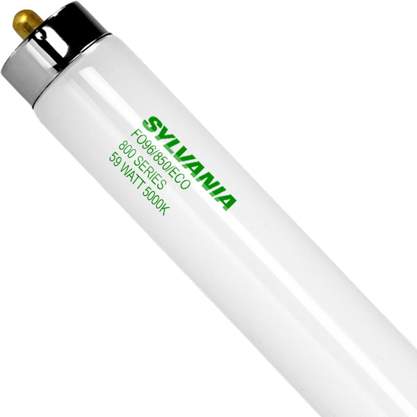 Sylvania 22173 FO96/850/ECO 59 watt T8 Linear Fluorescent Lamp, 96" length, 1-Pin (Fa8) base, 5000K, 5900 lumens, 24,000hr life. Sold online in cases of 24