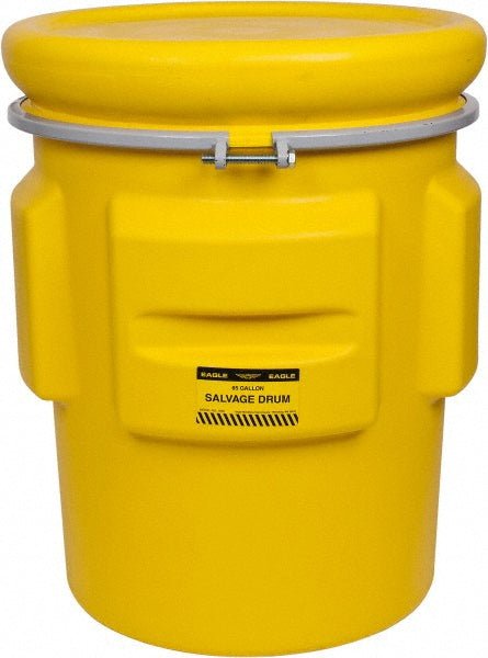 Eagle 1665 65 Gallon Capacity, Metal Band with Bolt Closure, Yellow Salvage Drum - Lighting Supply Guy