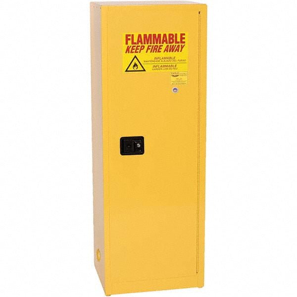 Eagle 1923X Flammable & Hazardous Storage Cabinets: 24 gal Drum, 1 Door, 3 Shelf, Manual Closing, Yellow - Lighting Supply Guy