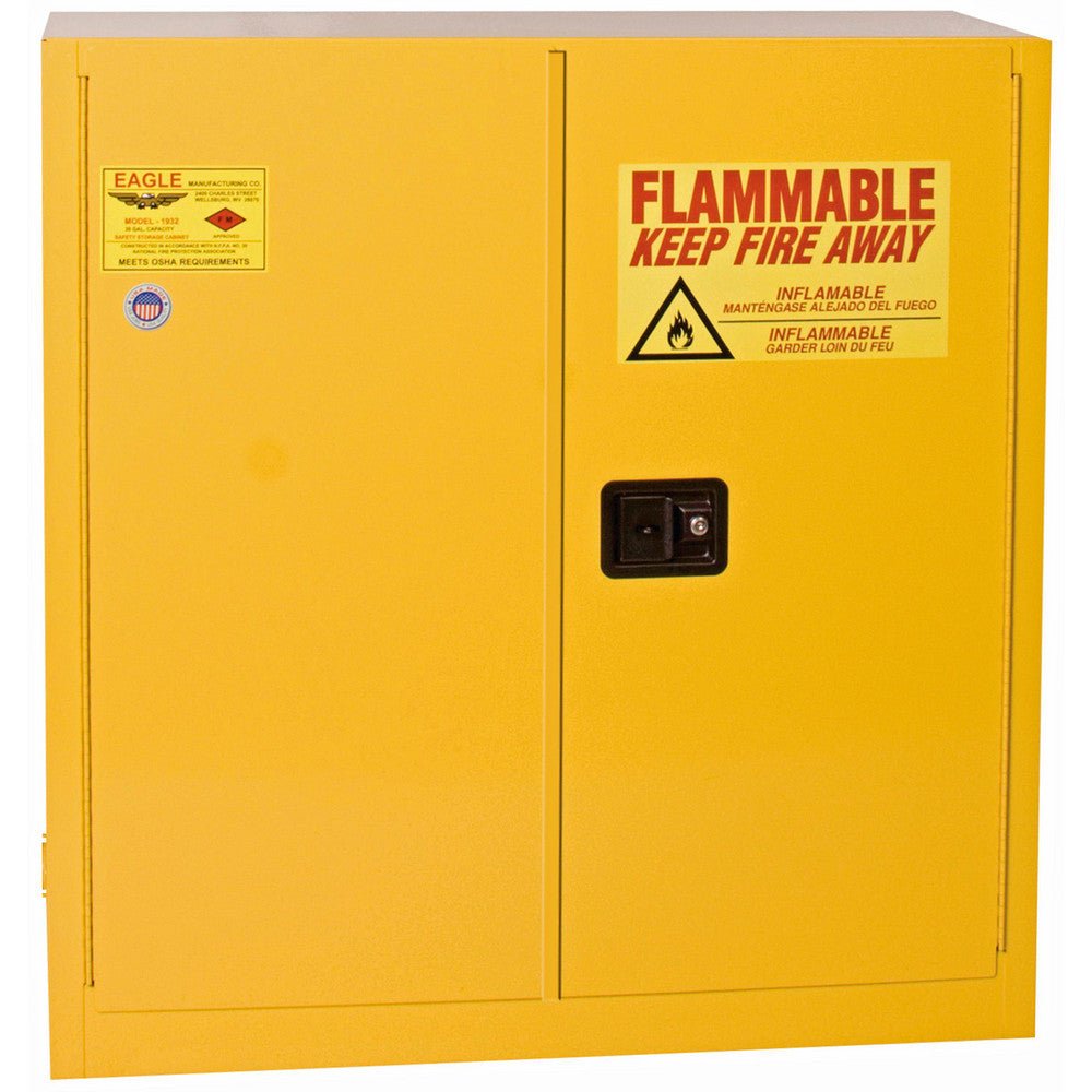 Eagle 1932X Flammable & Hazardous Storage Cabinets: 30 gal Drum, 2 Door, 1 Shelf, Manual Closing, Yellow - Lighting Supply Guy
