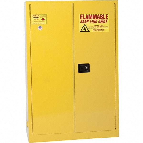 Eagle 1947X Flammable & Hazardous Storage Cabinets: 45 gal Drum, 2 Door, 2 Shelf, Manual Closing, Yellow - Lighting Supply Guy