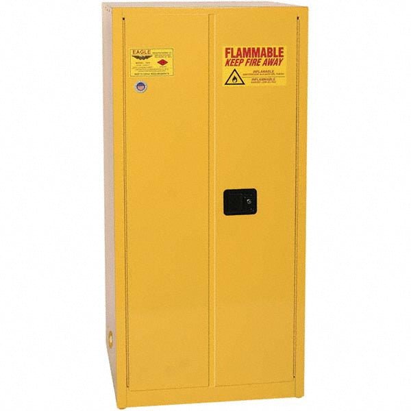 Eagle 1962X Flammable & Hazardous Storage Cabinets: 60 gal, 2 Door, 2 Shelf, Manual Closing, Yellow - Lighting Supply Guy