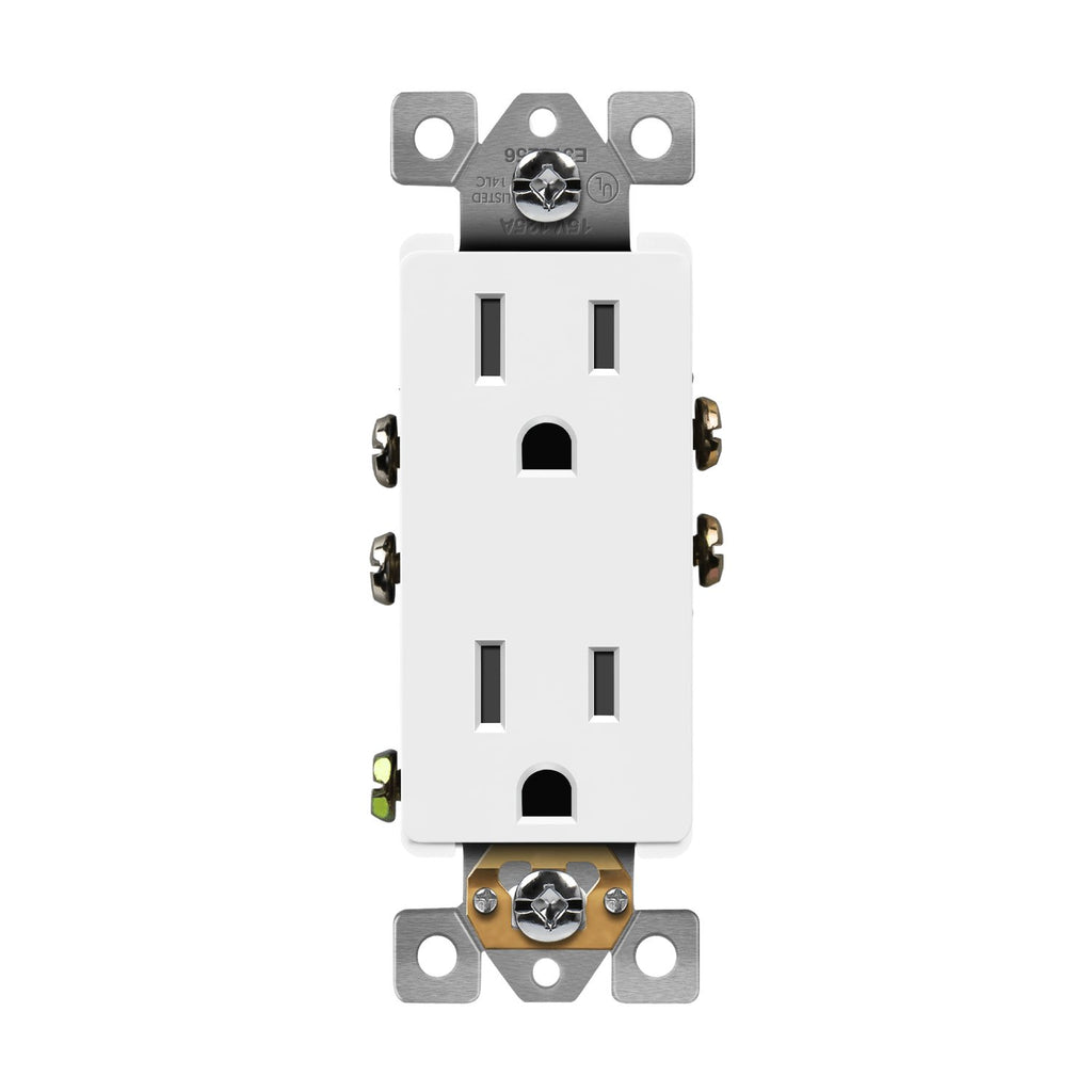 Enerlites 61501 - W 15A/125V, White 15 Amp Decora Style Self - Grounding Receptacle - Lighting Supply Guy