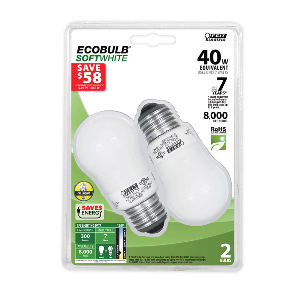Feit BPESL7A/CF Soft White A-Shape CFL Lamp - Lighting Supply Guy