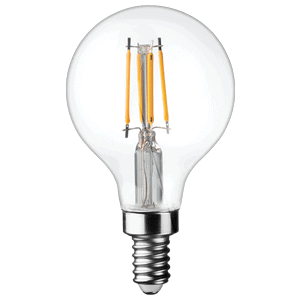 TCP FG16D4027E12SCL95 4w LED G16.5 Clear Filament Mini Globe Lamp, Candelabra (E12) Base, 2700K, 350 lumens, 15,000hr life, 120 volt, Dimmable