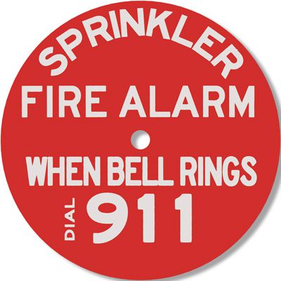 Brooks 98181 7" Sprinkler Fire Alarm Sign Red Non Adhesive