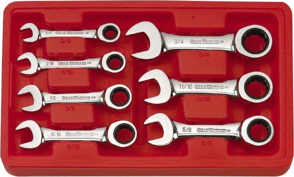 GEARWRENCH 9507D Ratcheting Combination Wrench Set: 7 Pc, 1/2" 11/16" 3/4" 3/8" 5/8" 7/16" & 9/16" Wrench, Inch - Lighting Supply Guy