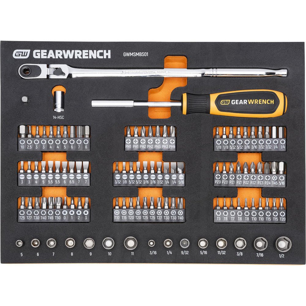 GEARWRENCH GWMSMBS01 Screwdriver Bit Sets; Set Type: Micro Bits Tool Set ; Tip Type: Assorted; Hex; Slotted; Phillips; Torx; Square ; Container Type: Tray ; Point Type: Assorted ; Drive Size: 0.2500in ; Insulated: No - Lighting Supply Guy