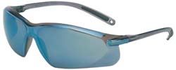 Honeywell A703 Safety Glass: Scratch - Resistant, Polycarbonate, Blue Mirror Lenses, Frameless, UV Protection - Lighting Supply Guy