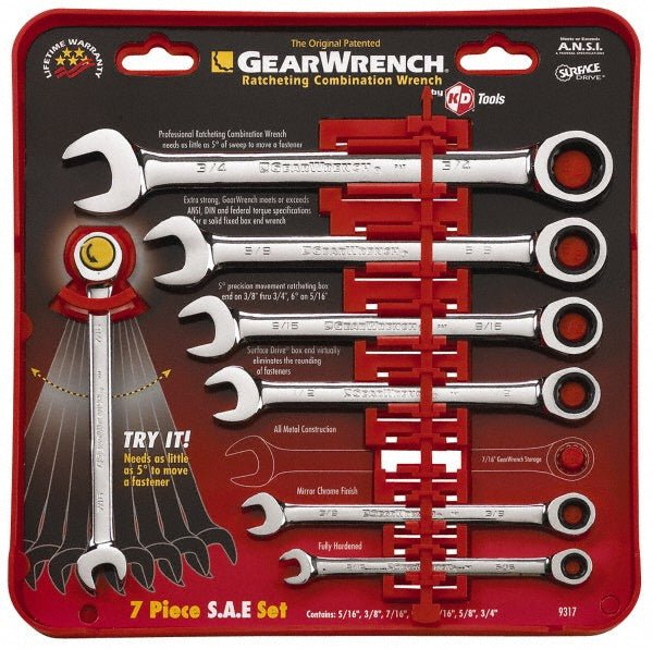 KD Tools 9417 Combination Wrench Set: 7 Pc, 8 mm - 18 mm Wrench, Metric - Lighting Supply Guy