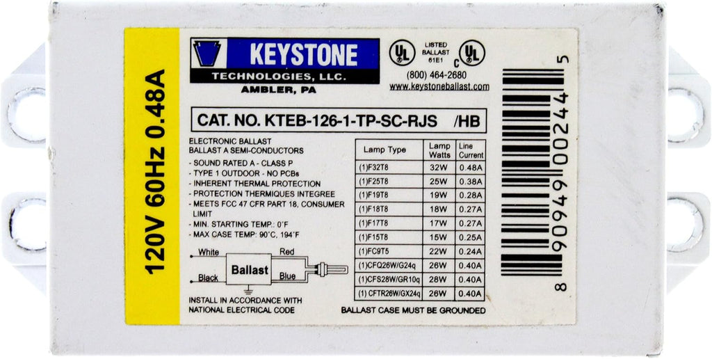 Keystone KTEB - 126 - 1 - TP - SC - RJS /HB Ballast - Lighting Supply Guy