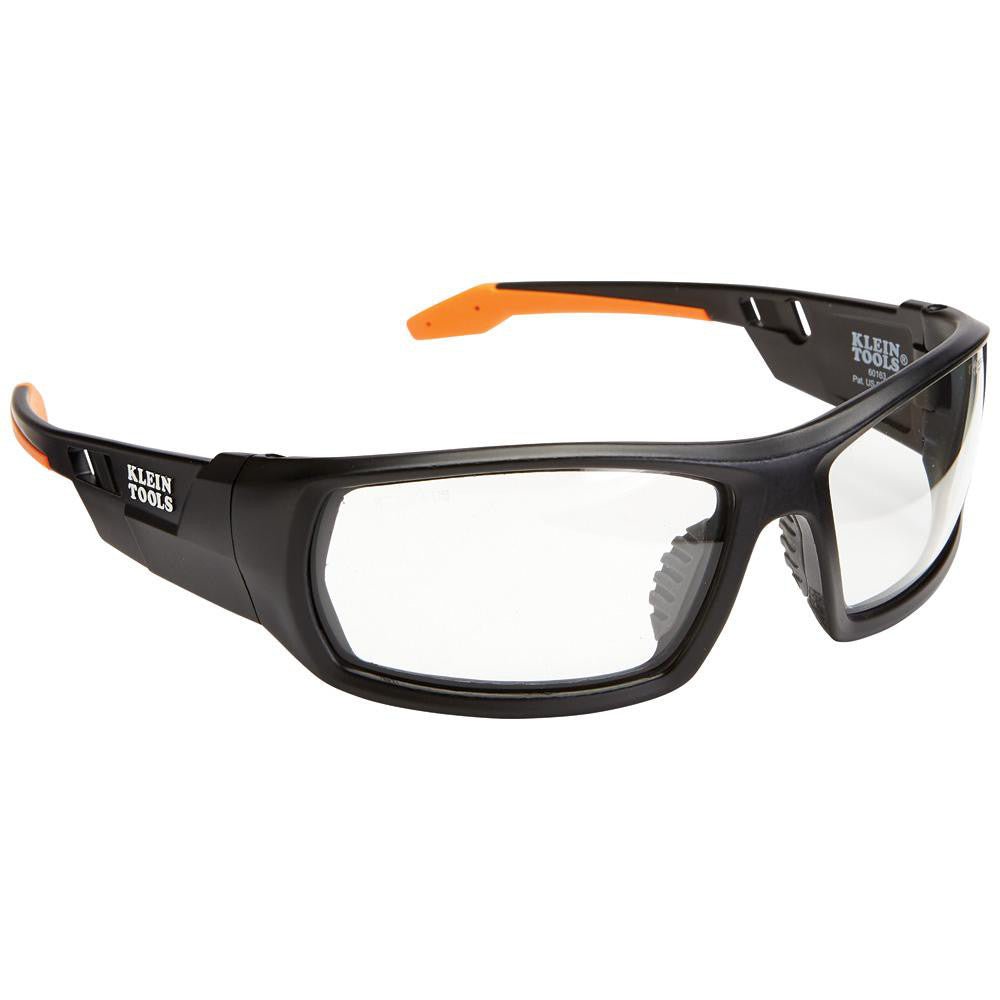 Klein Tools 60163 Safety Glasses; Glasses Style: Clear ; Lens Coating: Anti - Fog; Scratch - Resistant ; Frame Style: Full - Framed ; Frame Design: Traditional ; Lens Color: Clear ; Frame Color: Black; Orange - Lighting Supply Guy
