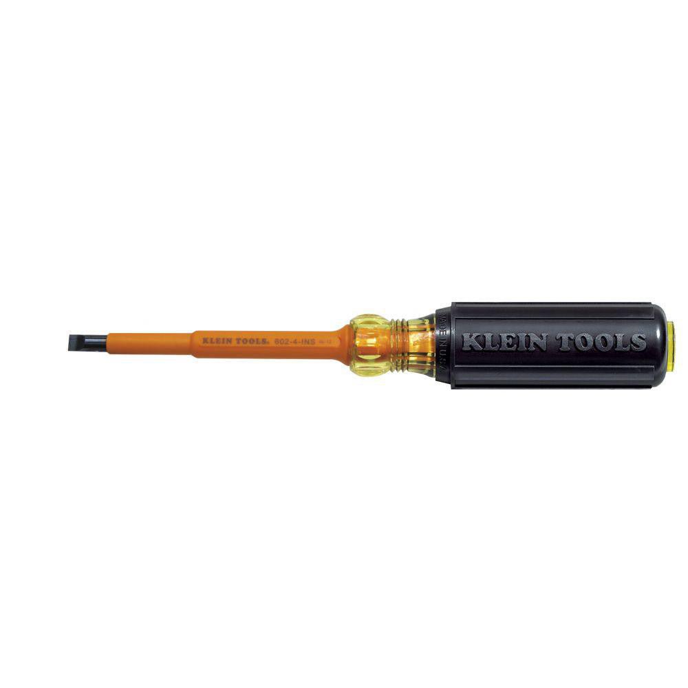 Klein Tools 602 - 4 - INS Slotted Screwdriver: 1/4" Width, 8 - 5/16" OAL, 4" Blade Length - Lighting Supply Guy