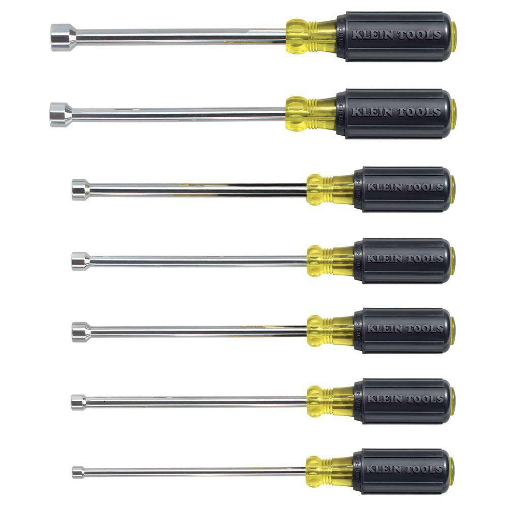 Klein Tools 647 Nut Driver Set: 7 Pc, 3/16 to 1/2", Hollow Shaft, Cushion Grip Handle - Lighting Supply Guy