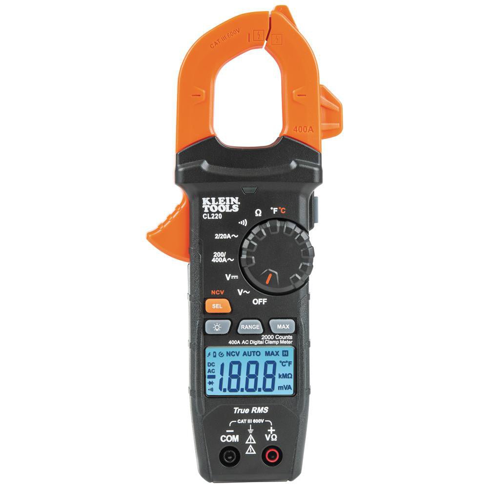 Klein Tools CL220 Auto Ranging Clamp Meter: CAT III & CAT IV, 1.61" Jaw, Clamp On Jaw - Lighting Supply Guy
