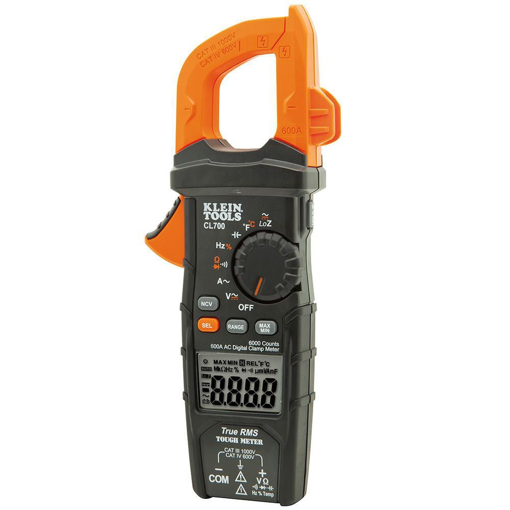 Klein Tools CL700 Clamp Meters; Clamp Meter Type: Auto Ranging ; Measures: Current ; Jaw Capacity (Decimal Inch): 1.3800 ; Maximum DC Voltage: 1000 ; Maximum AC Voltage: 1000 ; Maximum Resistance (Ohms): 60 - Lighting Supply Guy