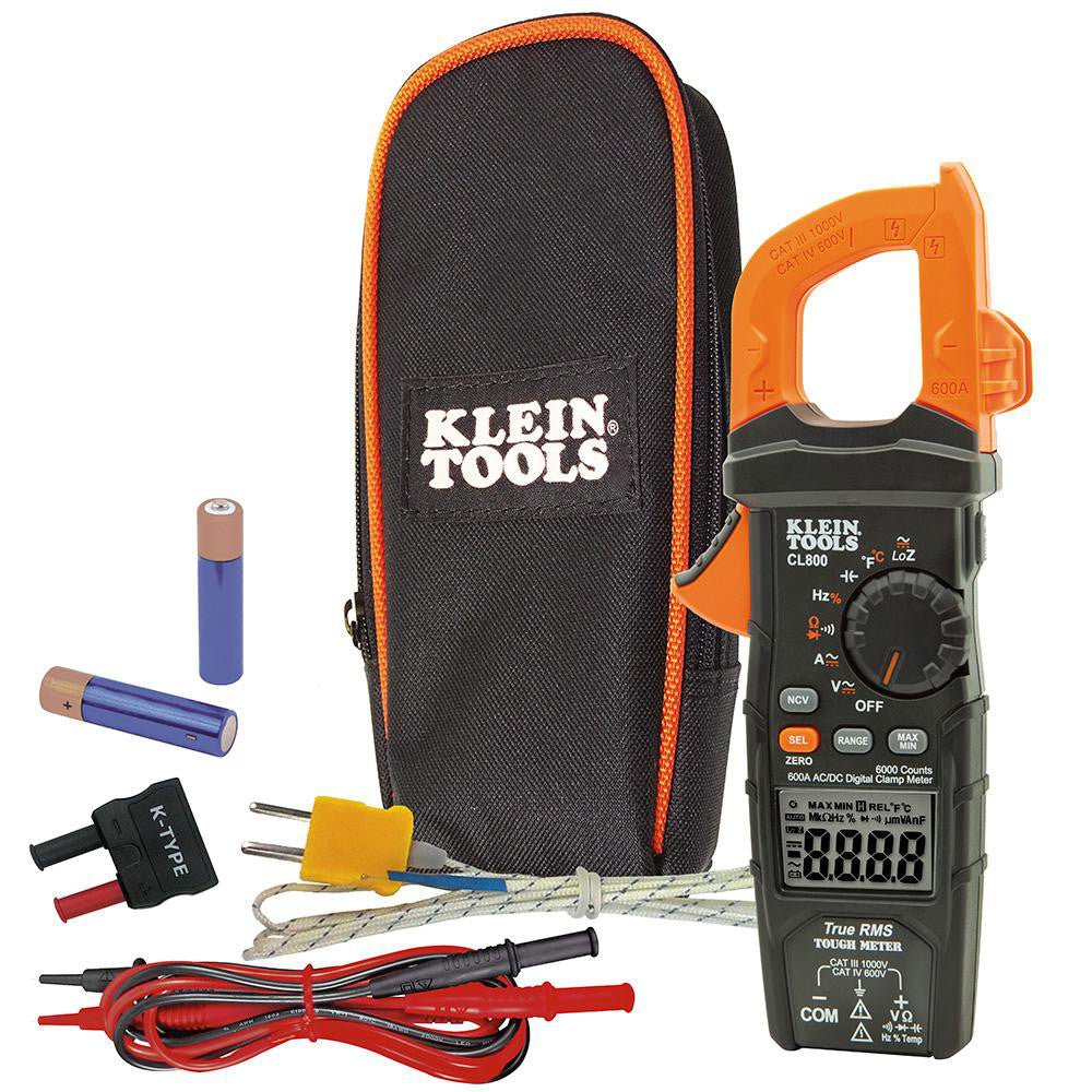 Klein Tools CL800 Auto Ranging Clamp Meter: CAT IV, 2" Jaw, Curved Jaw - Lighting Supply Guy
