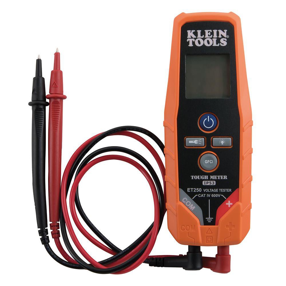 Klein Tools ET250 Circuit Continuity & Voltage Testers; Tester Type: Voltage & Circuit Continuity Tester ; Display Type: Digital LCD ; Power Supply: AAA Battery ; Standards: CAT IV 6000V ; UNSPSC Code: 41113637 - Lighting Supply Guy