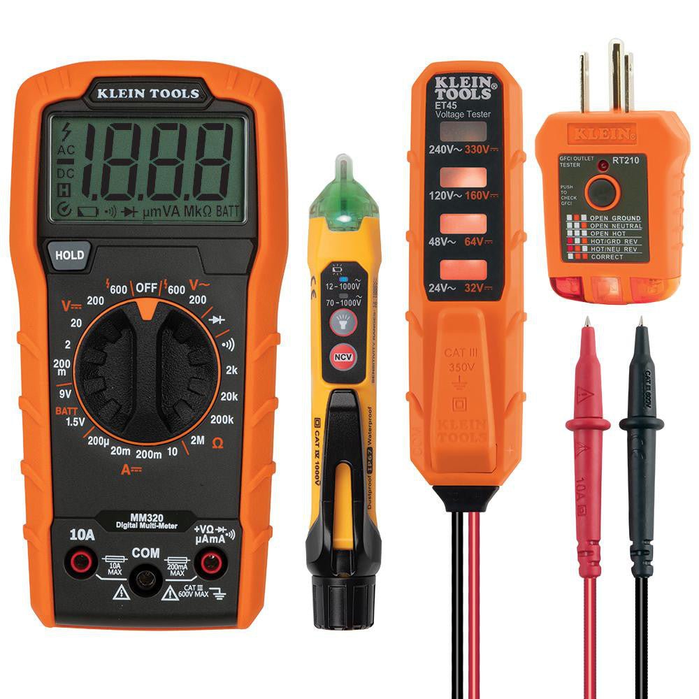 Klein Tools MM320KIT Multimeters; Multimeter Type: Digital; Current ; Measures: AC Voltage; DC Voltage; Current; Resistance; Continuity ; Maximum DC Voltage: 10 ; Maximum DC Current (mA): 10.00 ; Maximum AC Voltage: 10 ; Maximum AC Current (A): 10 - Lighting Supply Guy