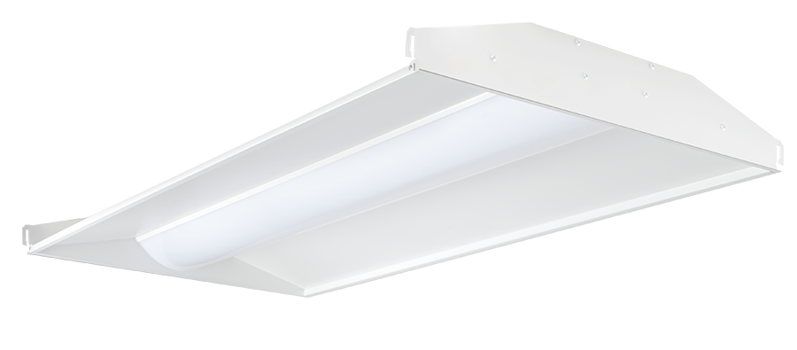 Rab SWISH2X4-39YN/D10/E2  2' x 4' 39 watt LED Center Basket Troffer Fixture, Frosted Polycarbonate lens, 3500K, 5051 lumens, 100,000hr life, 120-277 volt, 0-10V Dimming, White Finish, Emergency Battery Back-up. *Discontinued*