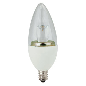 TCP LED5E12B1150K Clear 5 watt B11 LED Torpedo Tip Lamp, Candelabra (E12) base, 5000K, 400 lumens, 25,000hr life, 120 volt