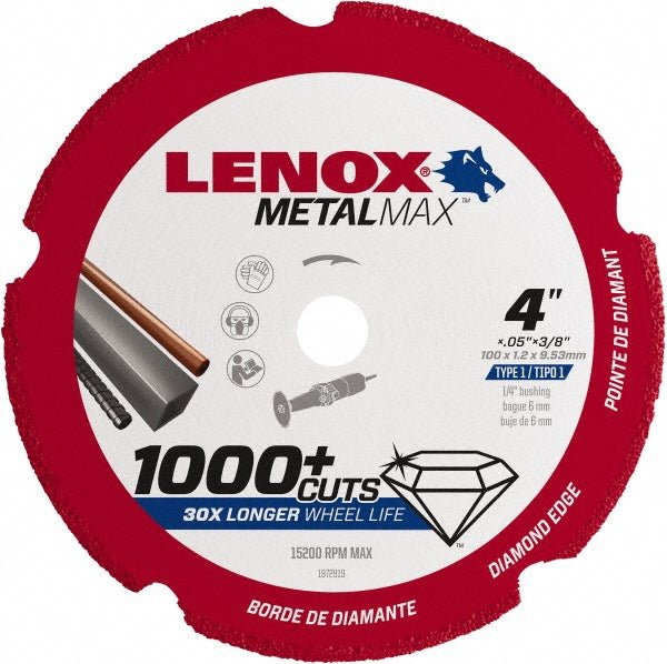 Lenox 1972919 Cut - Off Wheel: Type 1 (01/41), 4" Dia, Diamond - Lighting Supply Guy