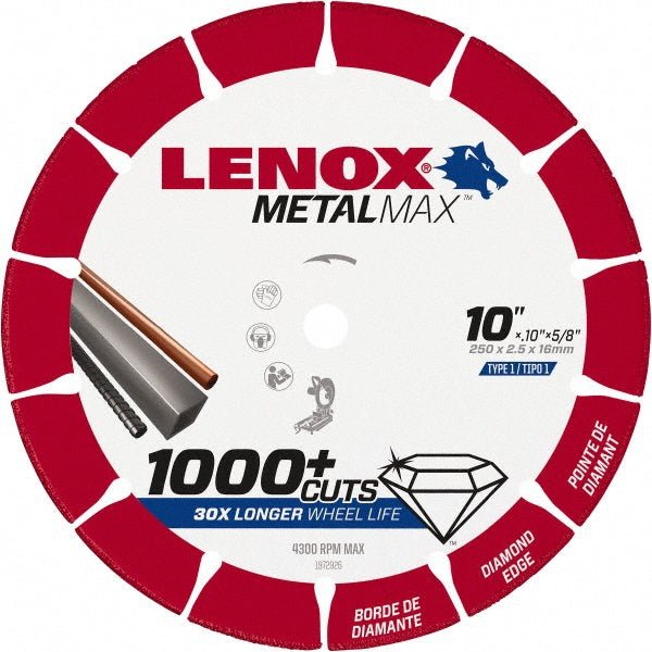 Lenox 1972926 Cut - Off Wheel: Type 1 (01/41), 10" Dia, Diamond - Lighting Supply Guy