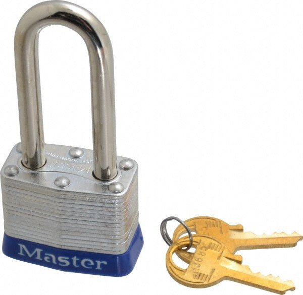 Master Lock 3LHBLU Lockout Padlock: Keyed Different, Laminated Steel, 2" High, Steel Shackle, Blue - Lighting Supply Guy