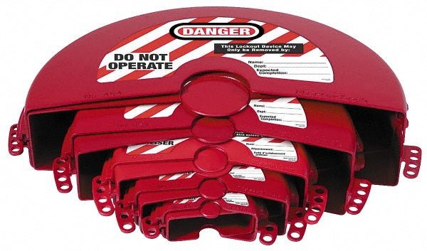 Master Lock 485 Gate Valve Lockout: 1 to 13" Valve Handle Width, 5 Padlocks Max, 5/16" Max Shackle Dia - Lighting Supply Guy