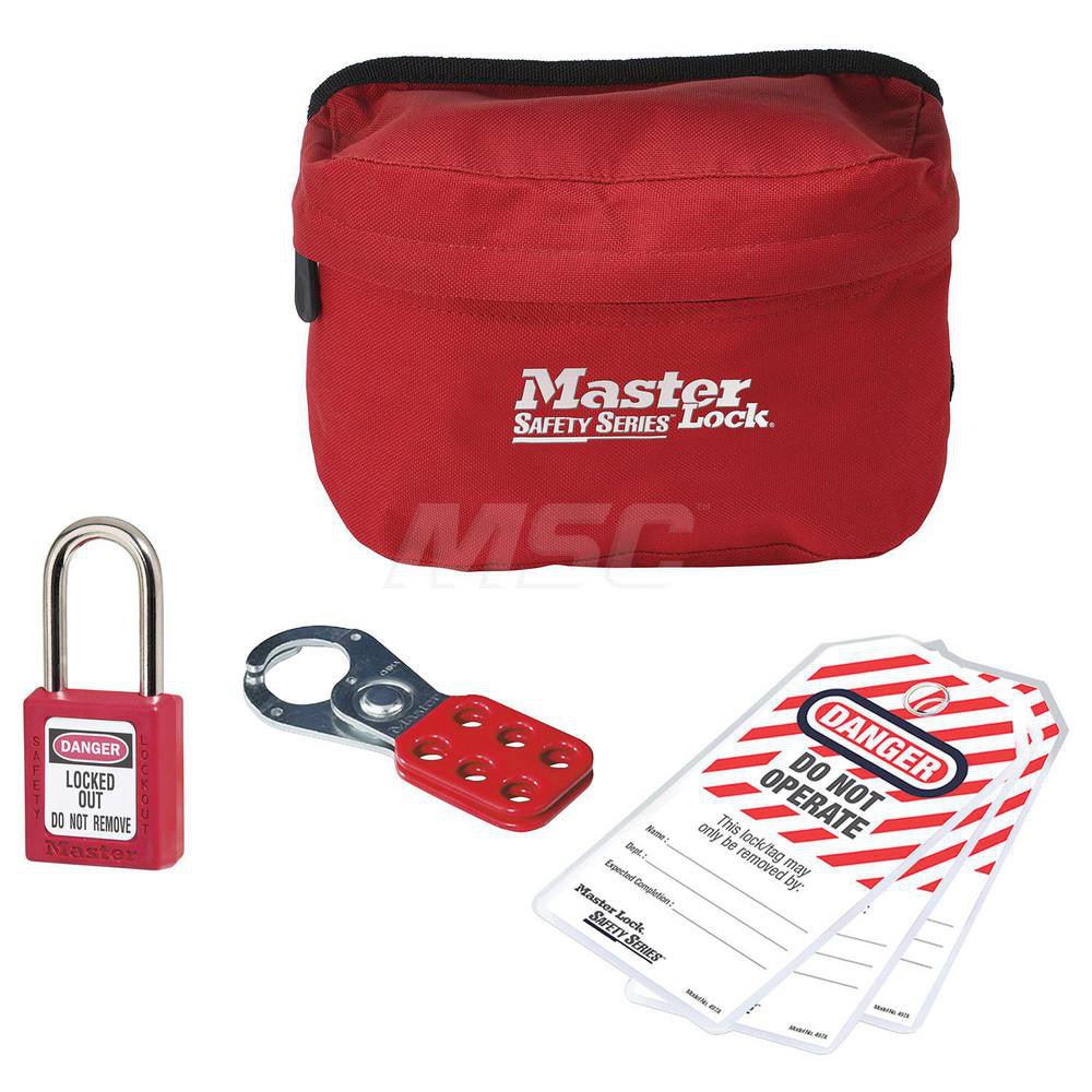 Master Lock S1010P410 Lockout Kits; Lockout Kit Type: Padlock & Hasp Kit ; Container Type: Pouch ; Number of Padlocks Included: 1 ; Key Type: Keyed Alike ; Container Material: Nylon ; Container Color: Red - Lighting Supply Guy