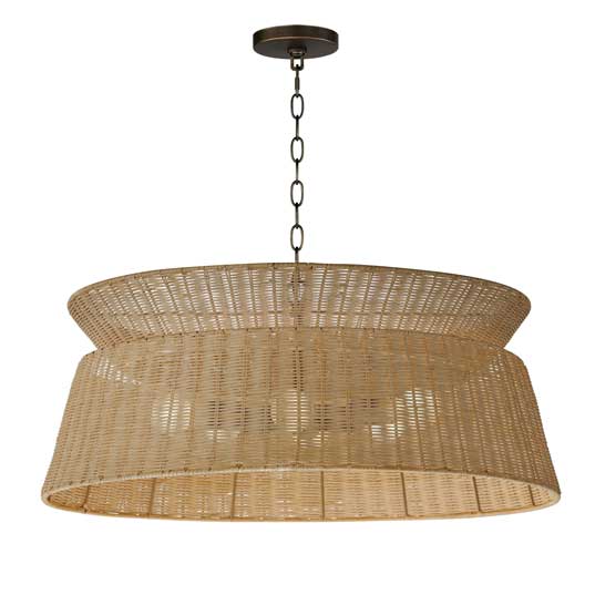 Maxim 14416NADBZ Tulum 6 - Light Chandelier in Dark Bronze with Rattan - Lighting Supply Guy