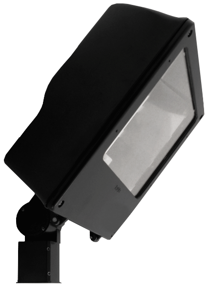 Rab MEGH400PSQ/QR  400 watt Pulse Start Quartz Restrike MH Floodlight Fixture, 16" x 15-1/2" tall, Slipfitter Mount, Glass lens, 40000 lumens, 120-277 volt, Bronze Finish. *Discontinued*