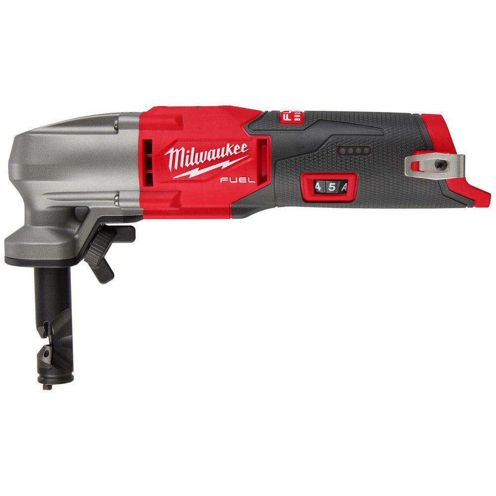 Milwaukee Tool 2476 - 20 Power Nibblers; Minimum Cutting Radius (Inch): 3 - 1/4 ; Voltage: 12V ; Includes: (1) M12 FUEL 16 Gauge Nibbler, (1) Chip Collection Bag ; Standards: UL Listed ; Brushless Motor: Yes ; Series: M12 FUEL - Lighting Supply Guy