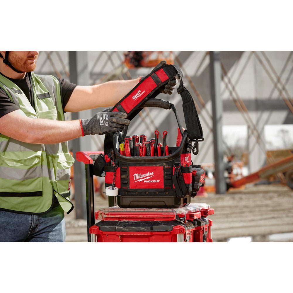 Milwaukee Tool 48 - 22 - 8311 Tool Bags & Totes; Holder Type: Tool Tote ; Closure Type: No Closure ; Material: Ballistic Polyester ; Color: Red; Black ; Number Of Pockets: 35 ; Width (Inch): 10 - Lighting Supply Guy