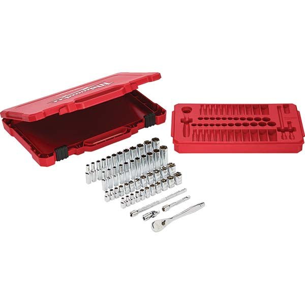 Milwaukee Tool 48 - 22 - 9004 Socket Set: Ratchet & Socket Set, 50 Pc, 1/4" Drive, 5/32" Min, 9/16" Max - Lighting Supply Guy