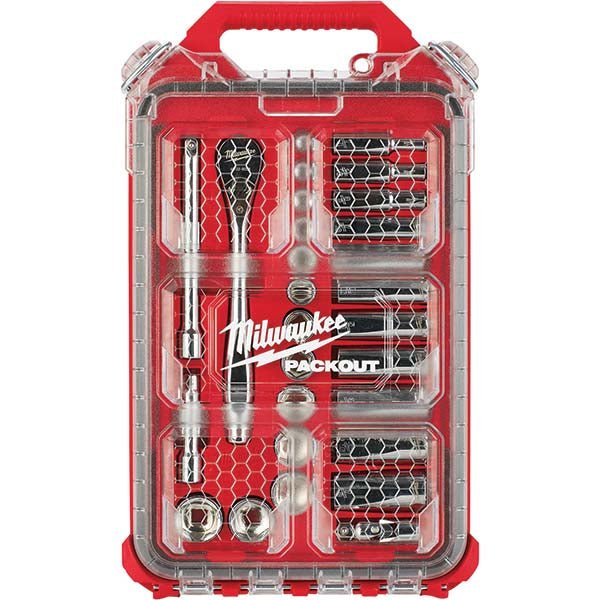Milwaukee Tool 48 - 22 - 9481 Socket Set: Ratchet & Socket Set, 28 Pc, 3/8" Drive, 1/4" Min, 3/4" Max - Lighting Supply Guy