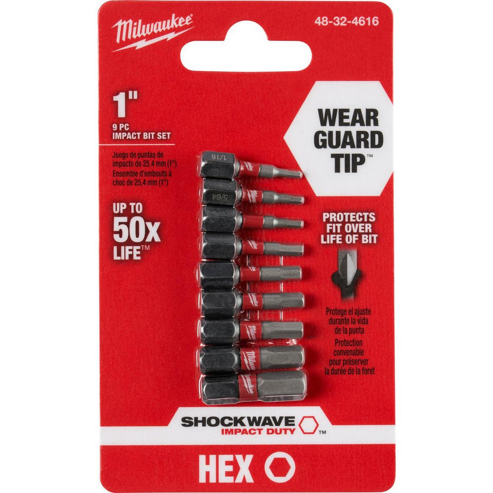 Milwaukee Tool 48 - 32 - 4616 Screwdriver Bit Sets; Set Type: Insert Hex Bit Set ; Tip Type: Hex ; Container Type: Clamshell ; Drive Size: 0.25in ; Insulated: No ; Number Of Pieces: 9 - Lighting Supply Guy