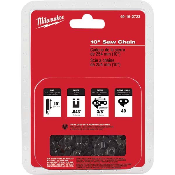 Milwaukee Tool 49 - 16 - 2723 Outdoor Power Equipment Accessories; Accessory Type: Saw Chain ; Material: Aluminum ; Length (Inch): 10; 10 in ; UNSPSC Code: 27112800 - Lighting Supply Guy