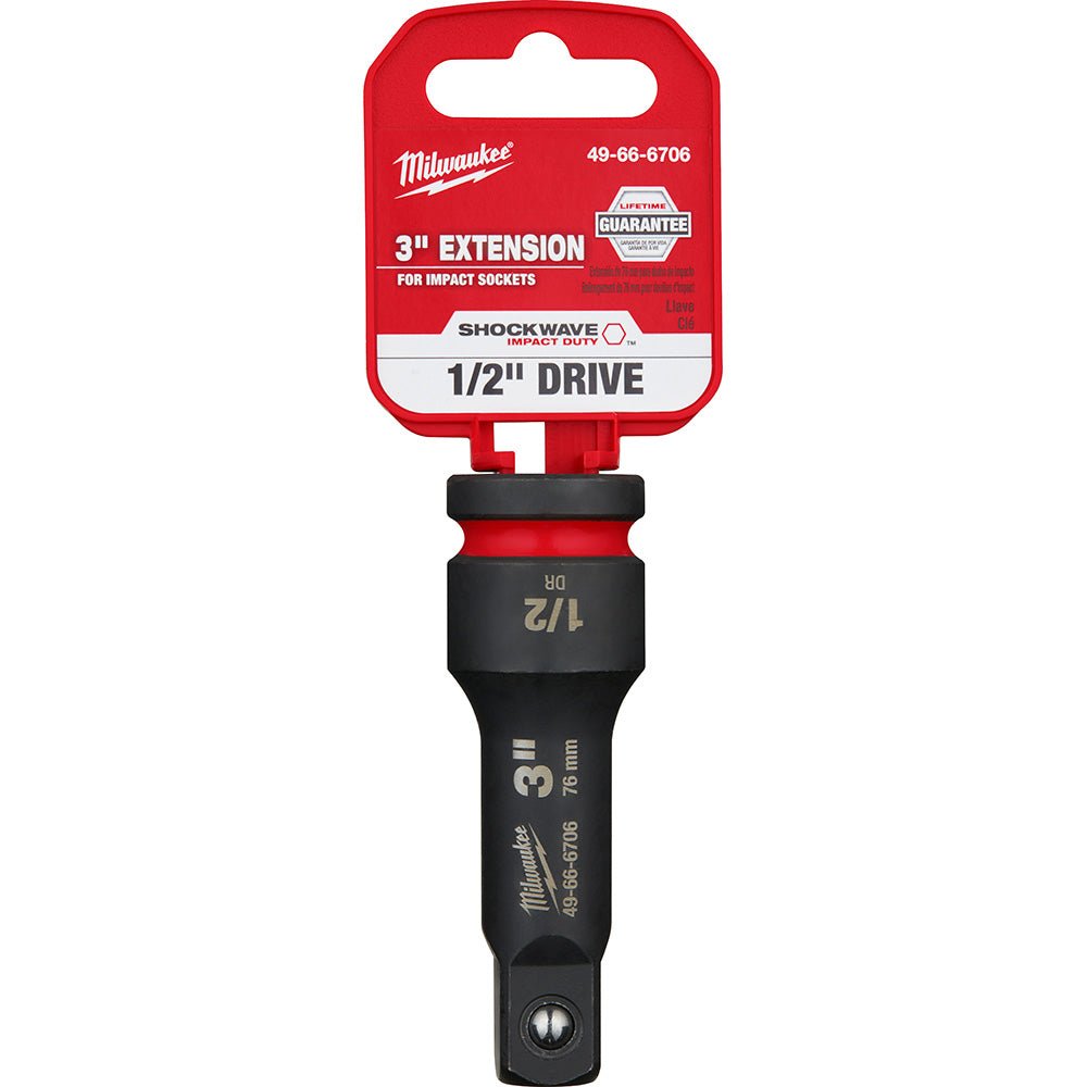 Milwaukee Tool 49 - 66 - 6706 Socket Extensions; Drive Size (Inch): 1/2 ; Overall Length (Inch): 3 ; Overall Length (Decimal Inch): 3.0000 ; UNSPSC Code: 27112832 - Lighting Supply Guy