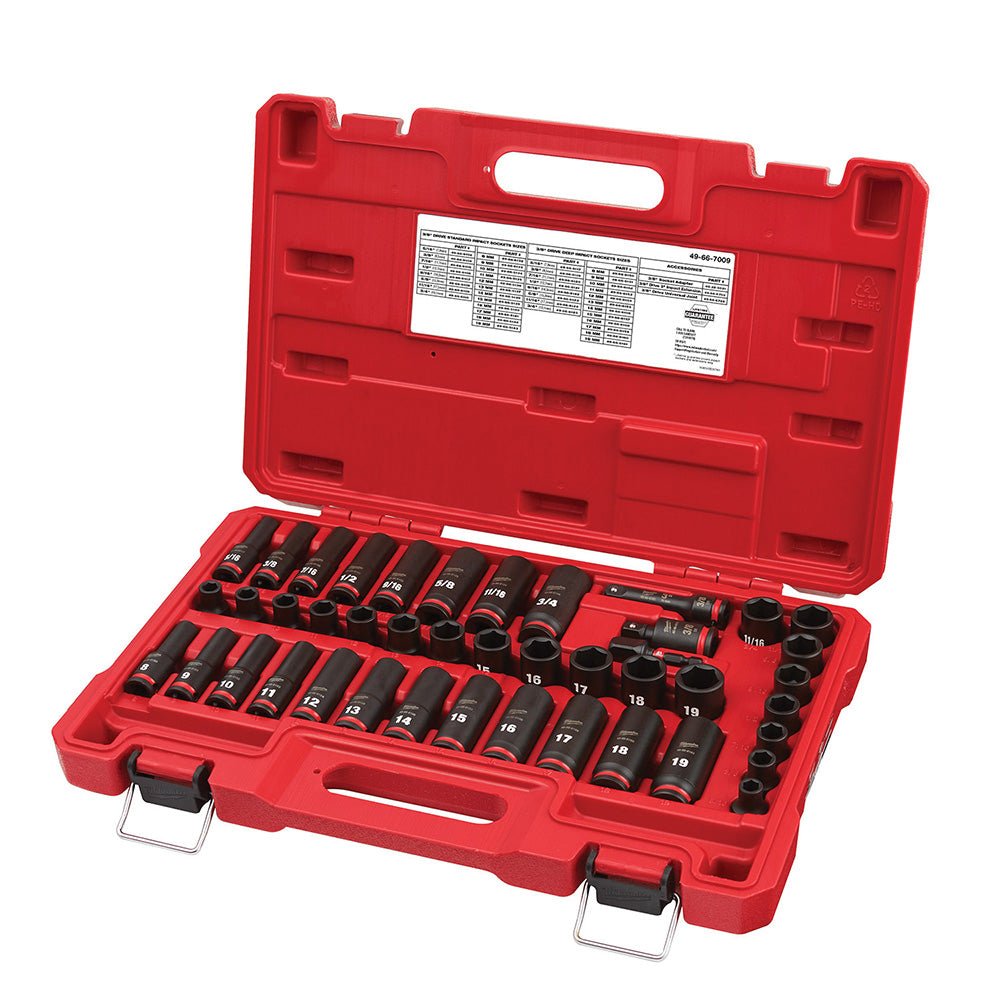 Milwaukee Tool 49 - 66 - 7009 Socket Set: Deep, 43 Pc, 3/8" Drive, 5/16" Min, 3/4" Max - Lighting Supply Guy