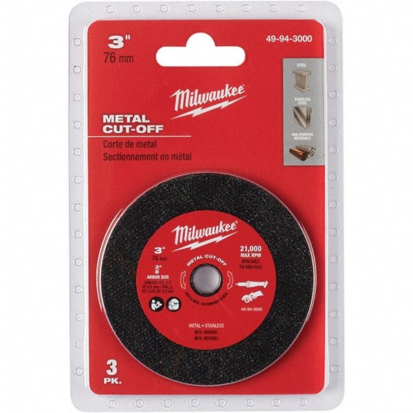 Milwaukee Tool 49 - 94 - 3000 Cut - Off Wheel: 3" Dia, 3/64" Thick, 3/8" Hole, Aluminum Oxide - Lighting Supply Guy