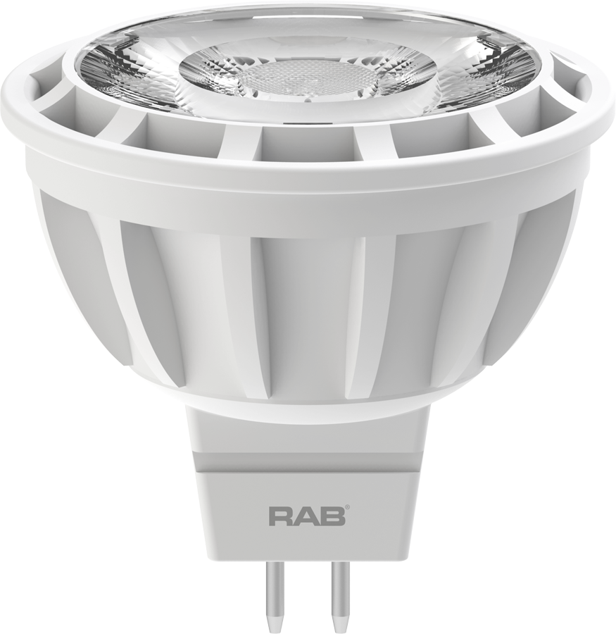 Rab MR16-6.5-930-15D-DIM-G2 6.5 watt MR16 LED Reflector Lamp, Bi-Pin (GU5.3) Base, 3000K, 500 lumens, 90 CRI, 25,000hr life, 12 Volt, Dimming, T20 Compliant