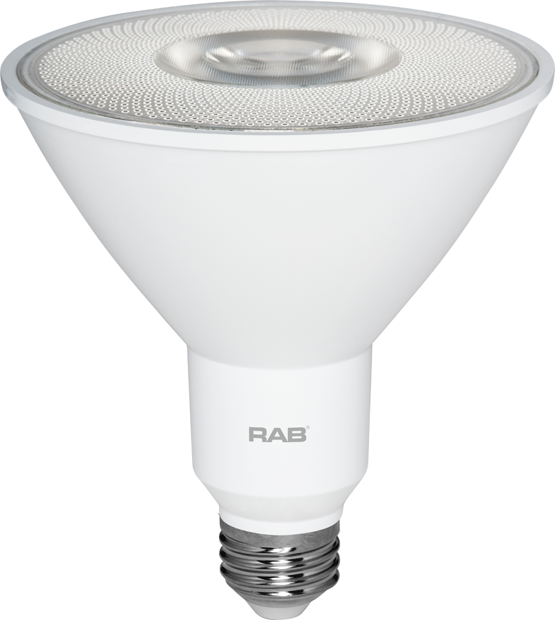 Rab PAR38-12-930-40D-DIM 12 watt PAR38 LED Flood Lamp, Medium (E26) Base, 3000K, 950 lumens, 40º beam angle, 40,000hr life, 120 Volt, Dimming