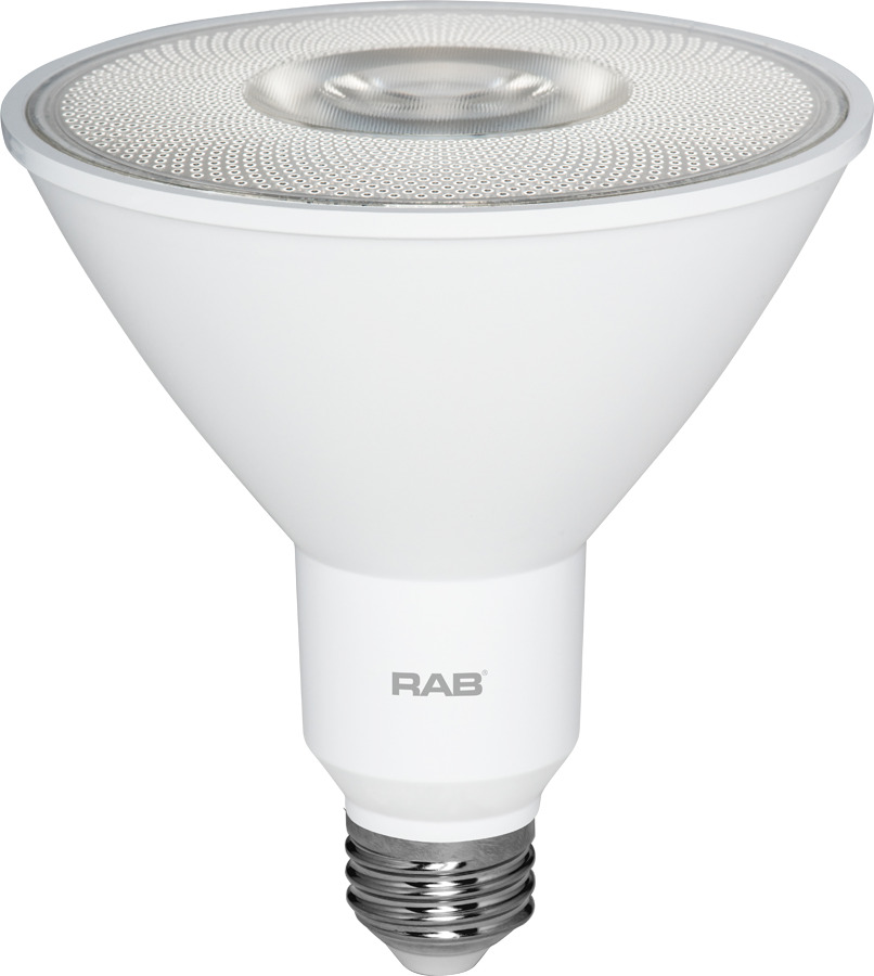 Rab PAR38-12-927-40D-DIM 12 watt PAR38 LED Flood Lamp, Medium (E26) Base, 2700K, 950 lumens, 40º beam angle, 40,000hr life, 120 Volt, Dimming