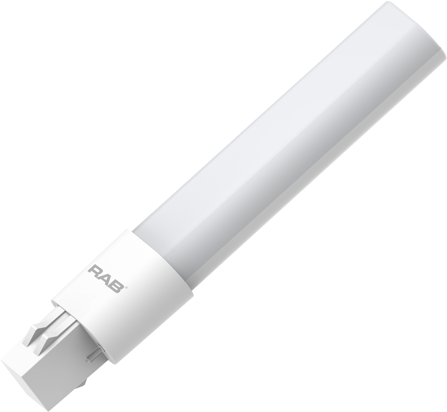 Rab PLS-5.5-H-827-HYB 5 watt LED Horizontal Plug-and-Play Lamp to replace 13W CFL, 2-Pin (GX23) base, 2700K, 500 lumens, 50,000hr life, Non-Dimmable, Hybrid Installation for use w/ or w/out ballast. *Discontinued*