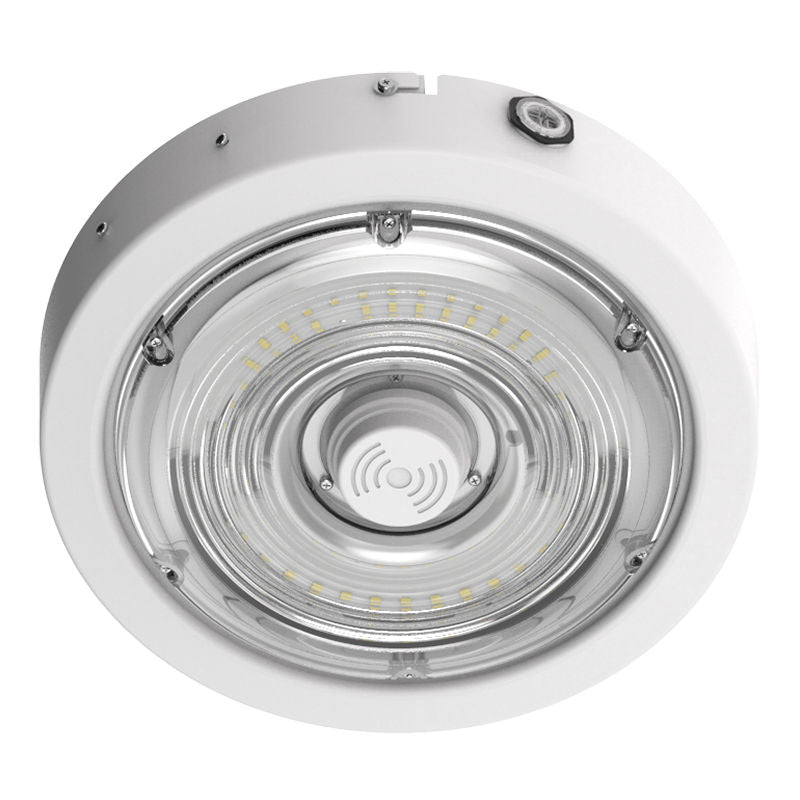 CXER-30-50-MCTP-SR-WH 30/40/50W Round New Concept Garage and Ceiling Light, 11.25"w x 3"h, 30/40/50K Multi CCT, 6750 lumens, 70,000hr life, 120-277 volt, White Finish, 0-10v Dimmable