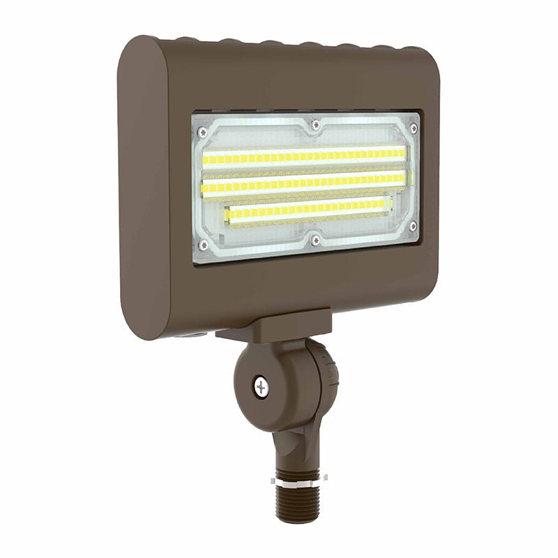 Westgate LFX-SM-10-30W-50K-KN 10W/15W/20W/30W Wattage Selectable LED Floodlight Fixture, 5000K, 1300/1950/2600/3900 Lumens, 50,000hr life, 120-277 Volt, 0-10V Dimming, 1/2" Threaded Knuckle Mount, Bronze Finish